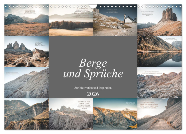 Kalendár/Diár Berge und Sprüche zur Motivation und Inspiration (Wandkalender 2026 DIN A3 quer), CALVENDO Monatskalender Calvendo