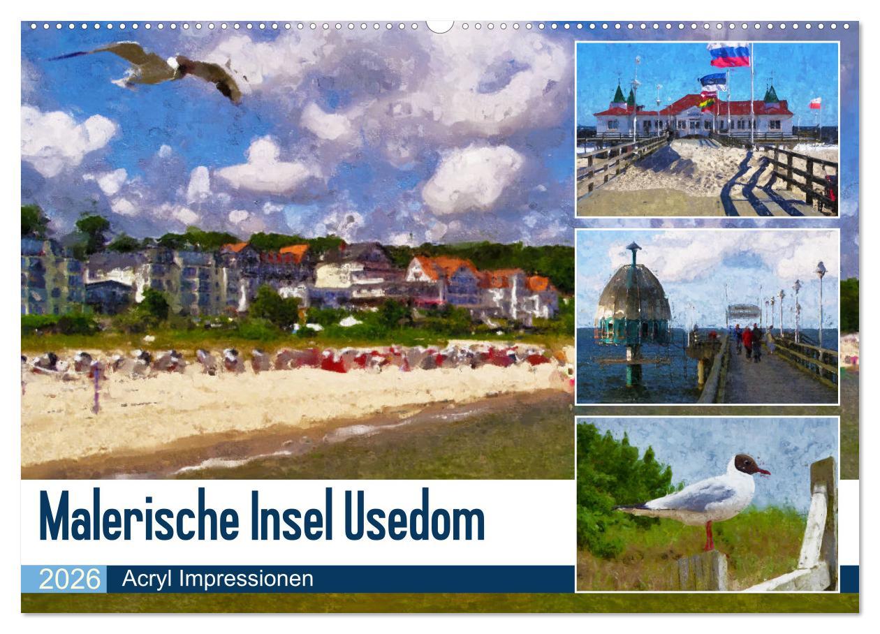 Kalendář/Diář Malerische Insel Usedom - Acryl Impressionen (Wandkalender 2026 DIN A2 quer), CALVENDO Monatskalender Calvendo