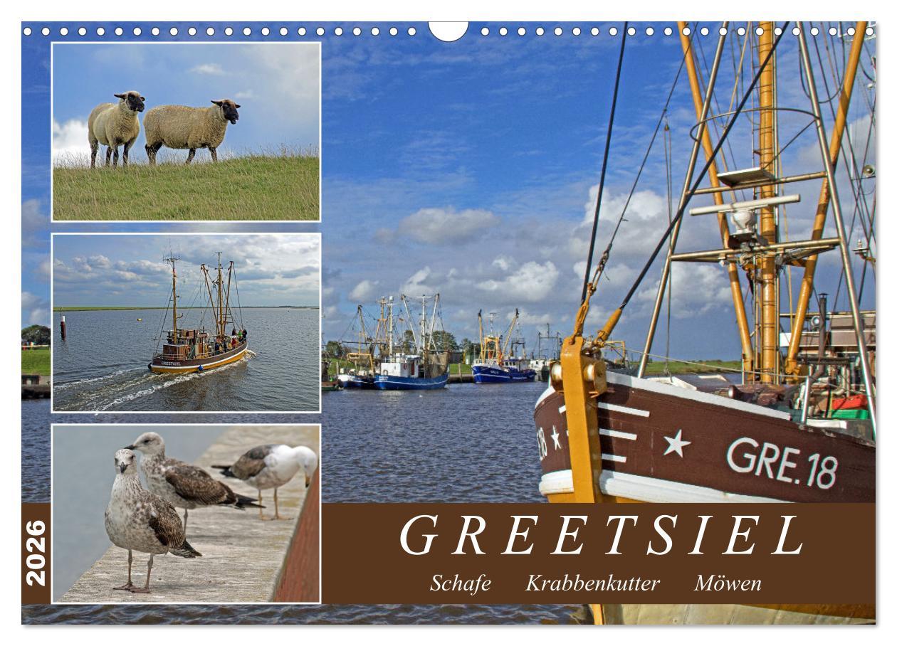Kalendář/Diář GREETSIEL - Schafe - Krabbenkutter - Möwen (Wandkalender 2026 DIN A3 quer), CALVENDO Monatskalender Calvendo