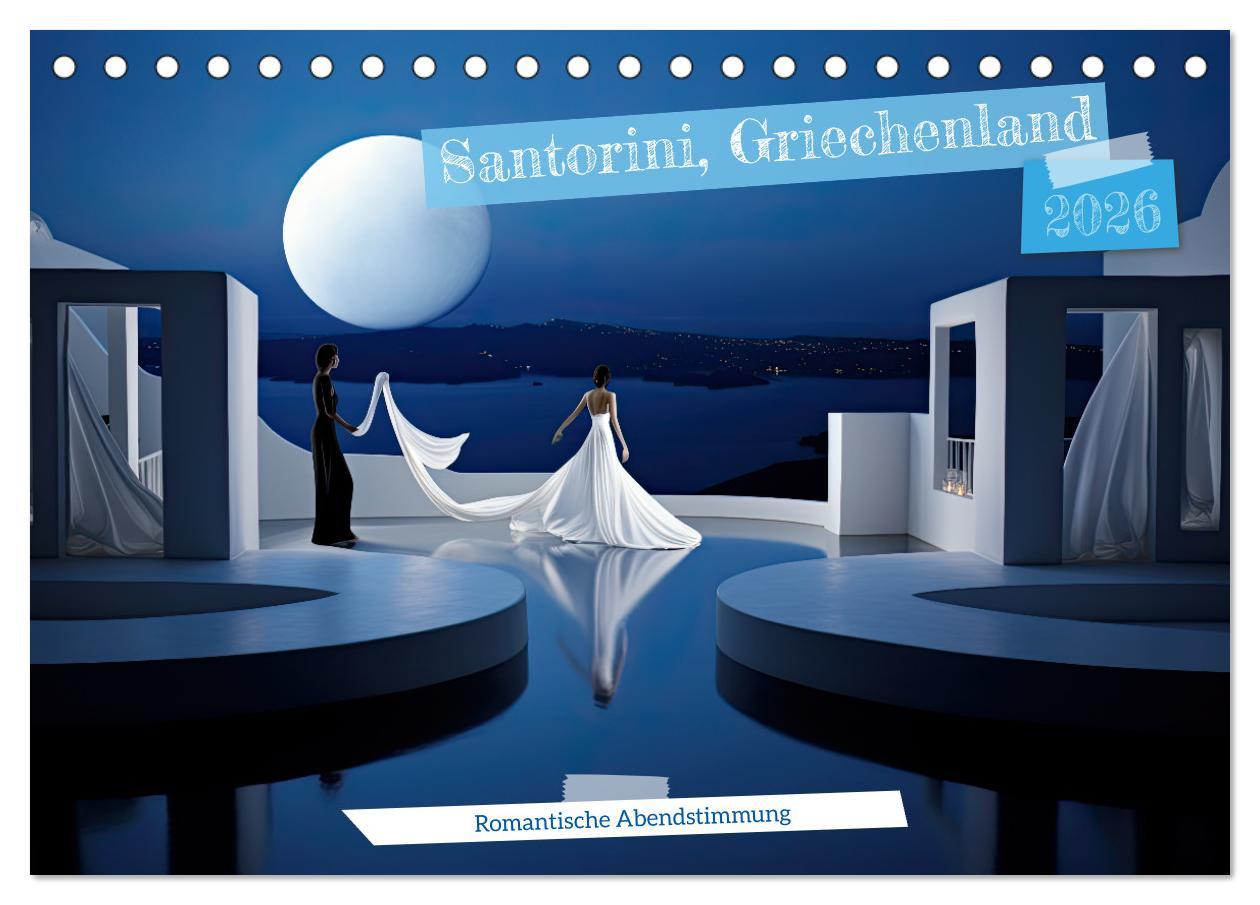 Kalendár/Diár Santorini, Griechenland -Romatische Abendstimmung- (Tischkalender 2026 DIN A5 quer), CALVENDO Monatskalender Calvendo
