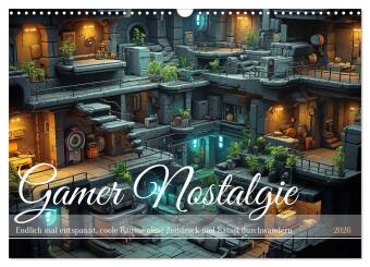 Kalendár/Diár Gamer Nostalgie (Wandkalender 2026 DIN A3 quer), CALVENDO Monatskalender Calvendo
