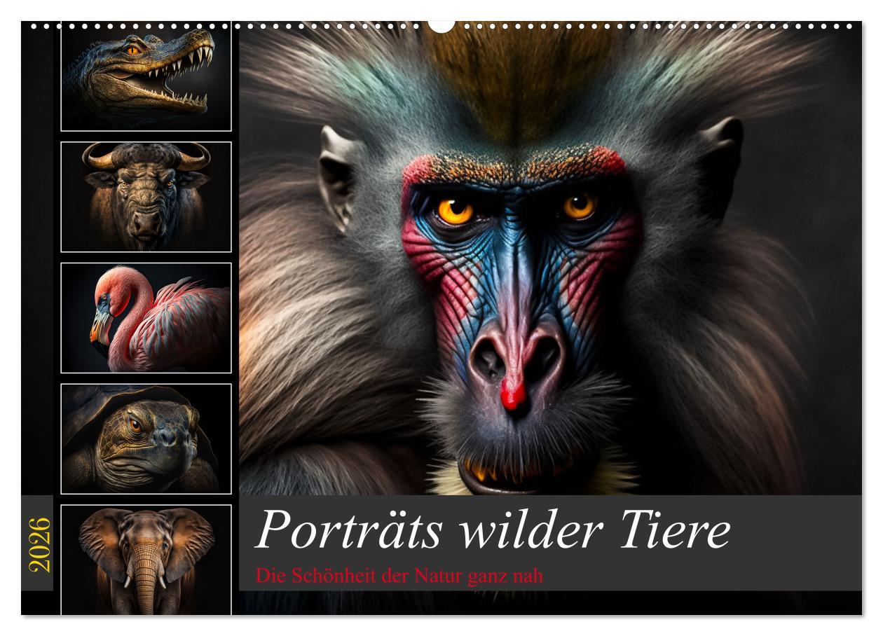 Kalendář/Diář Porträts wilder Tiere (Wandkalender 2026 DIN A2 quer), CALVENDO Monatskalender Calvendo