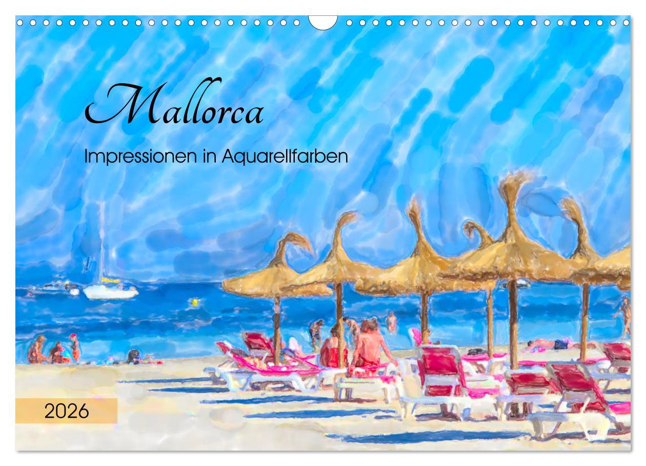 Kalendár/Diár Mallorca - Impressionen in Aquarellfarben (Wandkalender 2026 DIN A3 quer), CALVENDO Monatskalender Calvendo