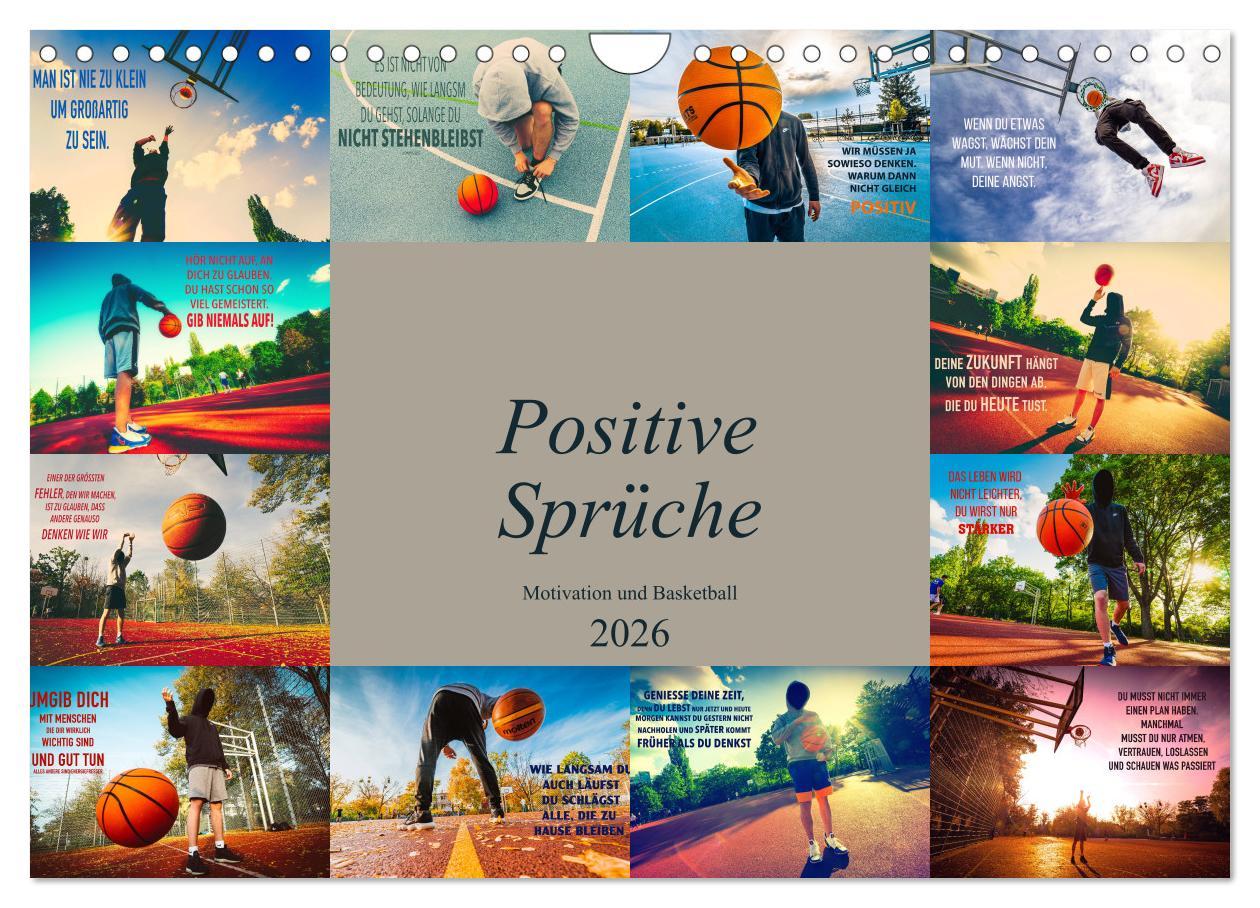 Kalendár/Diár Positive Sprüche - Motivation und Basketball (Wandkalender 2026 DIN A4 quer), CALVENDO Monatskalender Calvendo