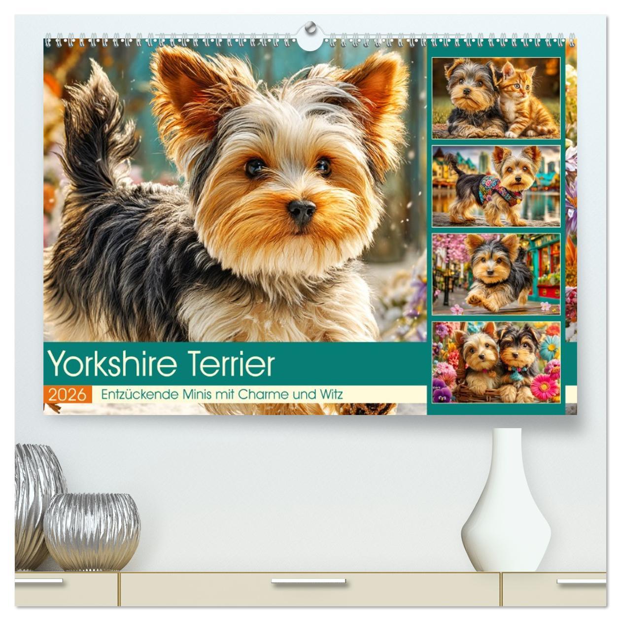 Kalendář/Diář Yorkshire Terrier. Entzückende Minis mit Charme und Witz (hochwertiger Premium Wandkalender 2026 DIN A2 quer), Kunstdruck in Hochglanz Calvendo