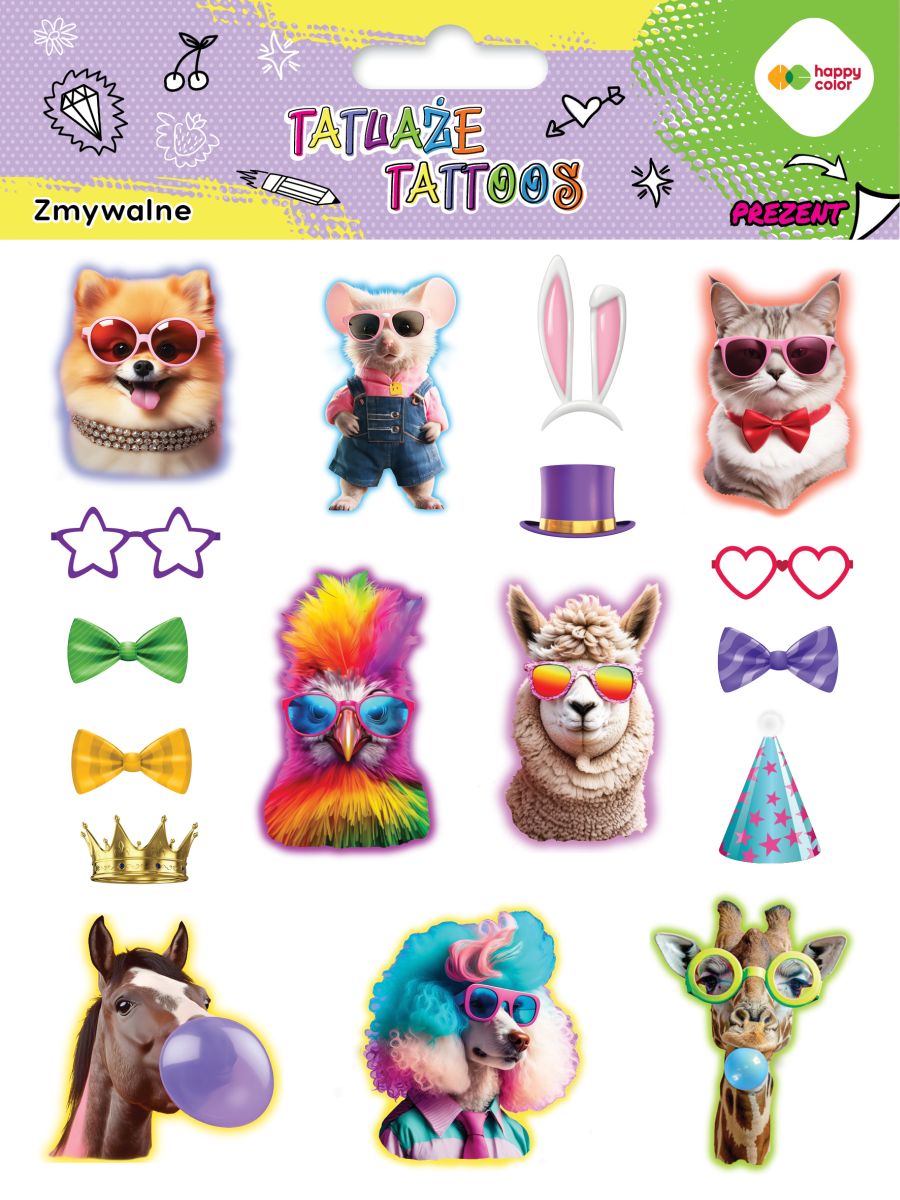 Kniha Tatuaże zmywalne Animals Funny Happy Color 