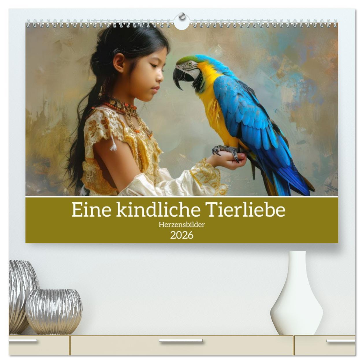 Kalendár/Diár Eine kindliche Tierliebe - Herzensbilder (hochwertiger Premium Wandkalender 2026 DIN A2 quer), Kunstdruck in Hochglanz Calvendo