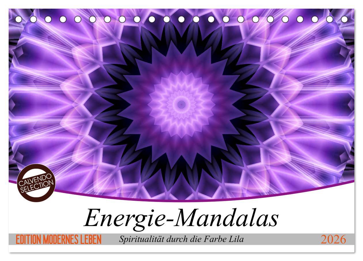 Kalendář/Diář Energie - Mandalas, Spiritualität durch die Farbe Lila (Tischkalender 2026 DIN A5 quer), CALVENDO Monatskalender Calvendo