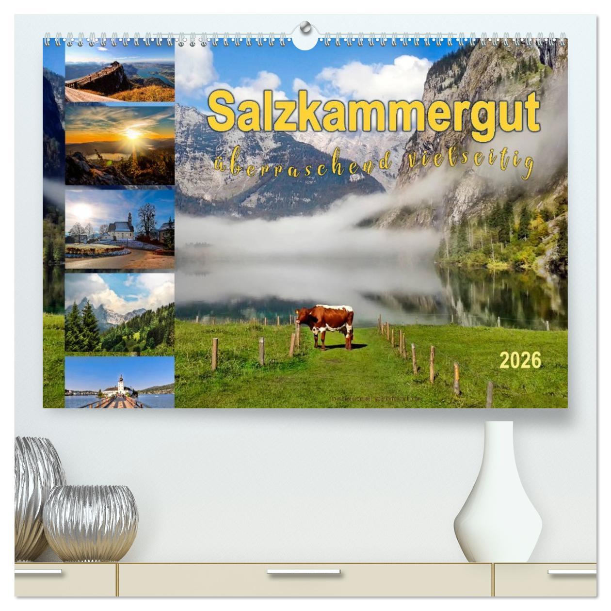 Kalendář/Diář Salzkammergut, überraschend vielseitig (hochwertiger Premium Wandkalender 2026 DIN A2 quer), Kunstdruck in Hochglanz Calvendo