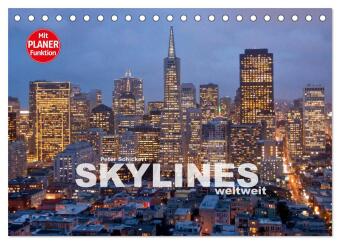 Kalendár/Diár Skylines weltweit (Tischkalender 2026 DIN A5 quer), CALVENDO Monatskalender Calvendo