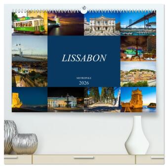 Календар/тефтер Metropole Lissabon (hochwertiger Premium Wandkalender 2026 DIN A2 quer), Kunstdruck in Hochglanz Calvendo