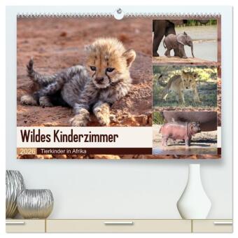 Календар/тефтер Wildes Kinderzimmer - Tierkinder in Afrika (hochwertiger Premium Wandkalender 2026 DIN A2 quer), Kunstdruck in Hochglanz Calvendo