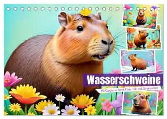 Календар/тефтер Wasserschweine. Mit Capybaras durch Fluss, Feld und Jahreszeiten (Tischkalender 2026 DIN A5 quer), CALVENDO Monatskalender Calvendo