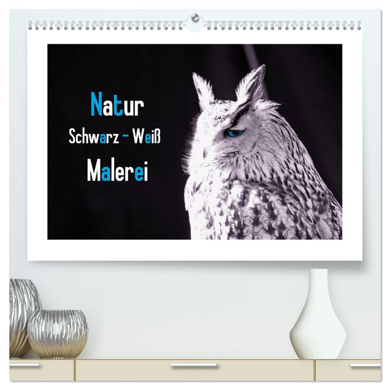 Календар/тефтер Natur schwarz - weiß Malerei (hochwertiger Premium Wandkalender 2026 DIN A2 quer), Kunstdruck in Hochglanz Calvendo