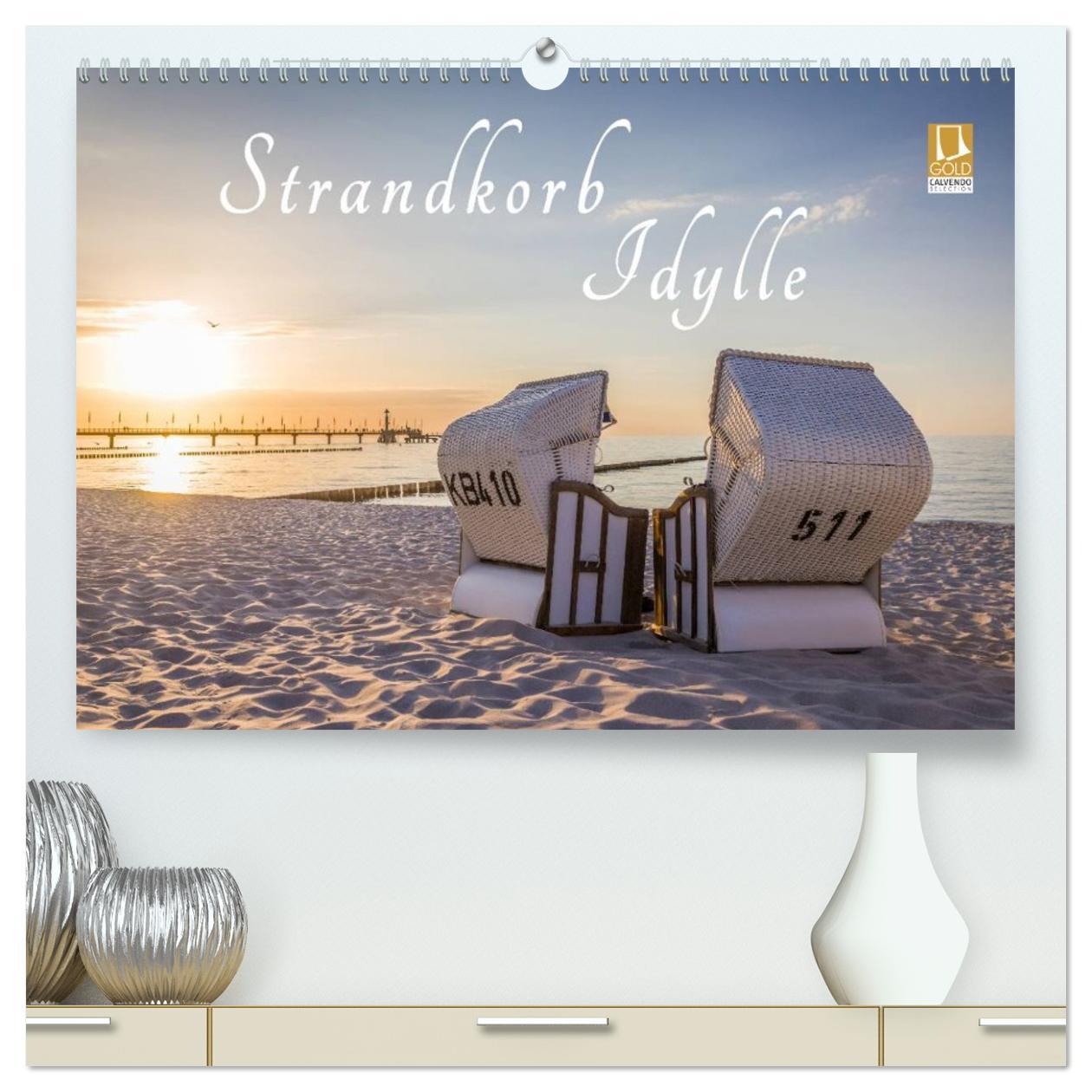 Kalendár/Diár Strandkorb Idylle (hochwertiger Premium Wandkalender 2026 DIN A2 quer), Kunstdruck in Hochglanz Calvendo