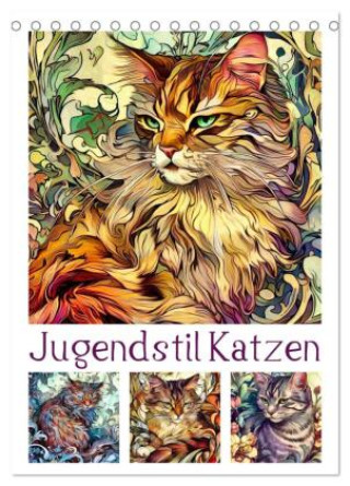 Kalendár/Diár Jugendstil Katzen (Tischkalender 2026 DIN A5 hoch), CALVENDO Monatskalender Calvendo