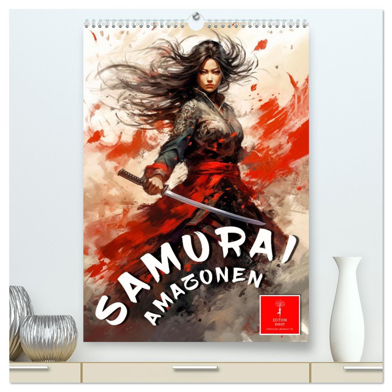 Kalendár/Diár Samurai Amazonen (hochwertiger Premium Wandkalender 2026 DIN A2 hoch), Kunstdruck in Hochglanz Calvendo