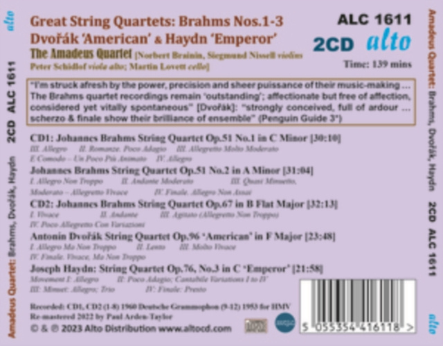 Audio Brahms: String Quartets 1-3/Dvorák: 'American' Quartet/ 