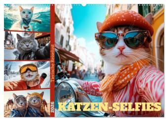 Kalendář/Diář KATZEN-SELFIES Tierische Reiselust (Wandkalender 2026 DIN A2 quer), CALVENDO Monatskalender Calvendo
