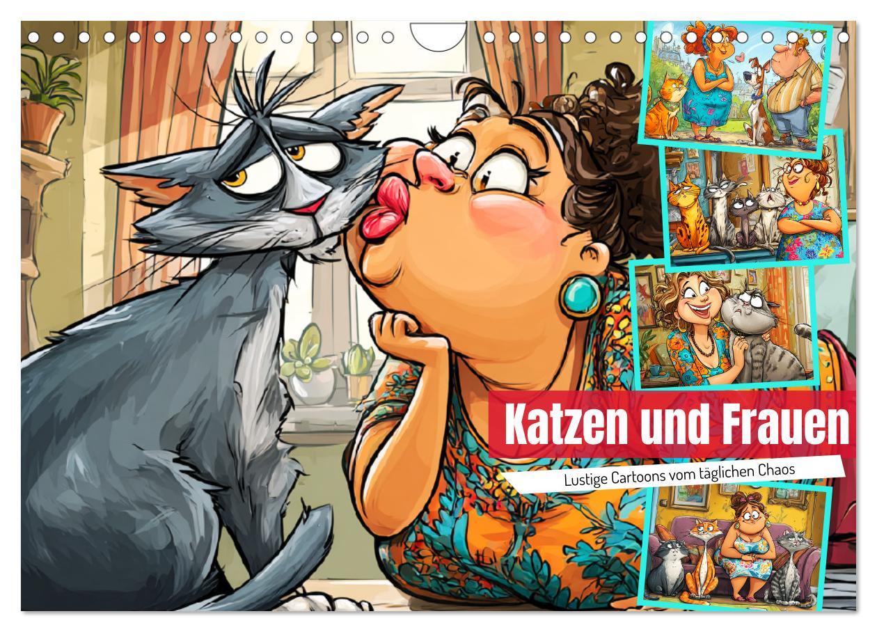 Kalendář/Diář Katzen und Frauen. Lustige Cartoons vom täglichen Chaos (Wandkalender 2026 DIN A4 quer), CALVENDO Monatskalender Calvendo