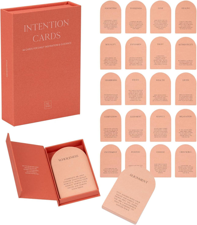 Kniha The Life Barn 40 Intention & Orakelkarten Affirmationskarten in hochwertiger Leinenbox 