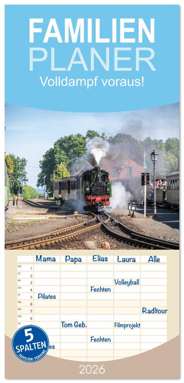 Kalender/Terminbuch Familienplaner 2026 - Volldampf voraus! mit 5 Spalten (Wandkalender, 21 x 45 cm) CALVENDO Calvendo