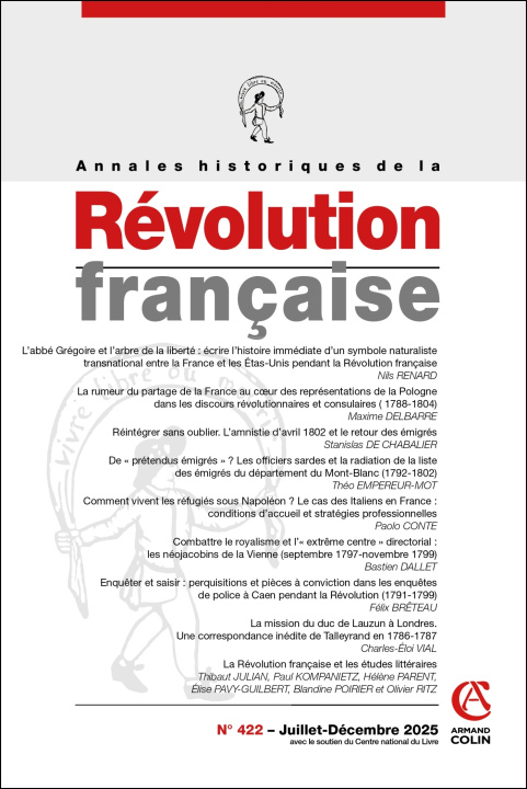Kniha Annales historiques de la Révolution française Nº422 4/2025 