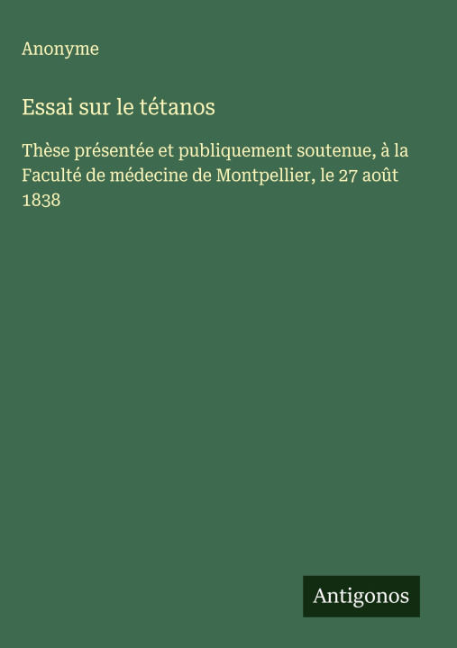 Knjiga Essai sur le tétanos Anonyme