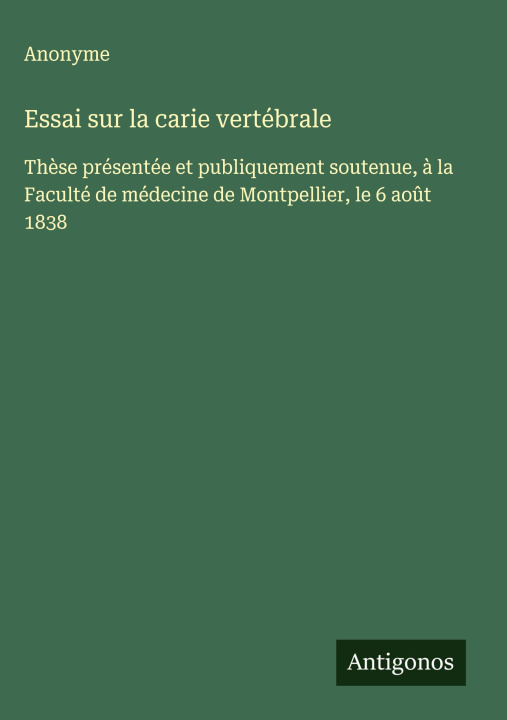 Knjiga Essai sur la carie vertébrale Anonyme