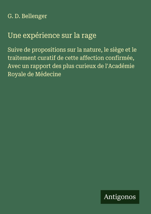 Knjiga Une expérience sur la rage 