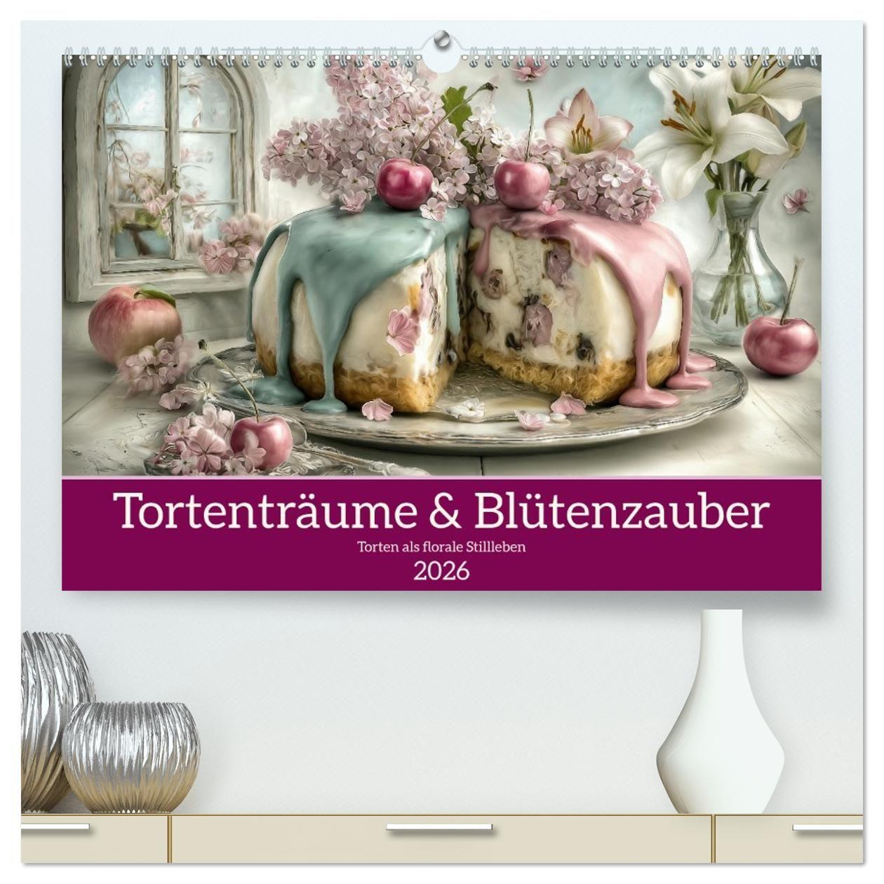 Kalendář/Diář Tortenträume & Blütenzauber (hochwertiger Premium Wandkalender 2026 DIN A2 quer), Kunstdruck in Hochglanz Calvendo