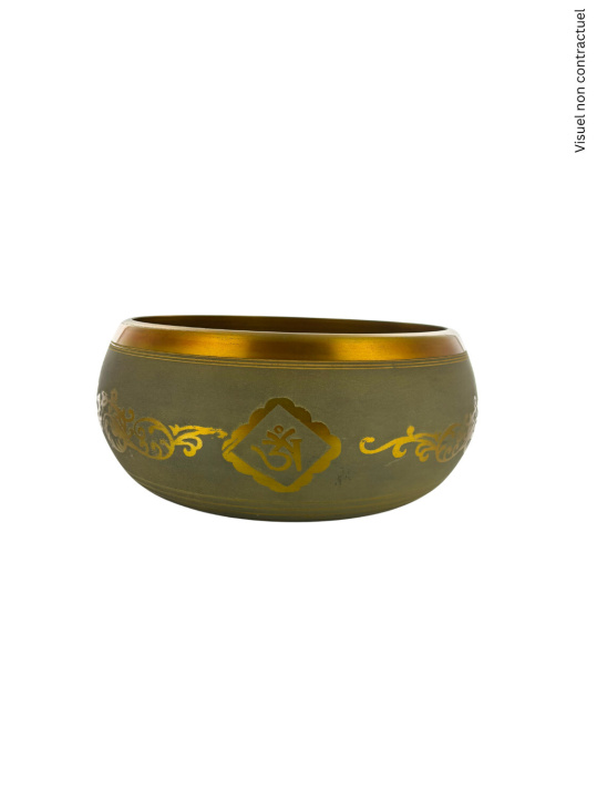 Carte Bol Chantant Tibétain Aluminium Vert Bouddha env 20 cm 