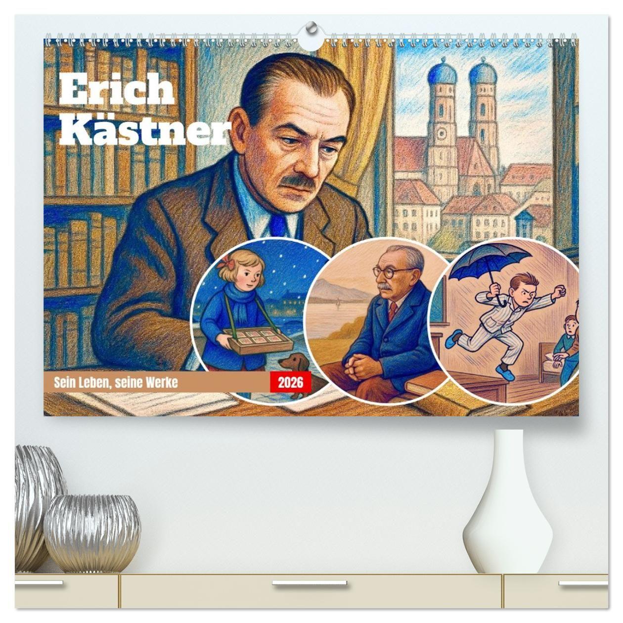 Kalendár/Diár Erich Kästner (hochwertiger Premium Wandkalender 2026 DIN A2 quer), Kunstdruck in Hochglanz Calvendo