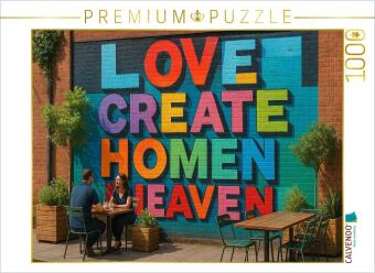 Hra/Hračka CALVENDO Puzzle Straßencafe mit Botschaft - Mural an einer Wand | 1000 Teile Lege-Größe 64x48cm Foto-Puzzle für glückliche Stunden Calvendo