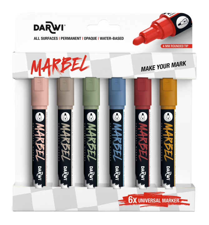 Libro MARBEL Set mit 6 Universalmarkern Acrylfarben, Rundspitze medium 4mm, Natur 