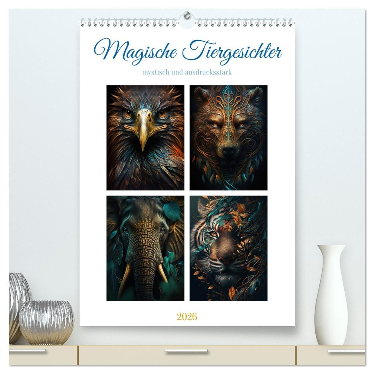 Kalendár/Diár Magische Tiergesichter (hochwertiger Premium Wandkalender 2026 DIN A2 hoch), Kunstdruck in Hochglanz Calvendo