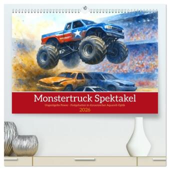 Kalendár/Diár Monstertruck Spektakel (hochwertiger Premium Wandkalender 2026 DIN A2 quer), Kunstdruck in Hochglanz Calvendo