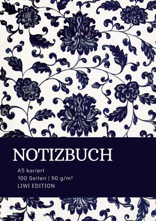 Kniha Floral blau - Notizbuch A5 kariert - 100 Seiten 90g/m² - Soft Cover - FSC Papier Notebook A5