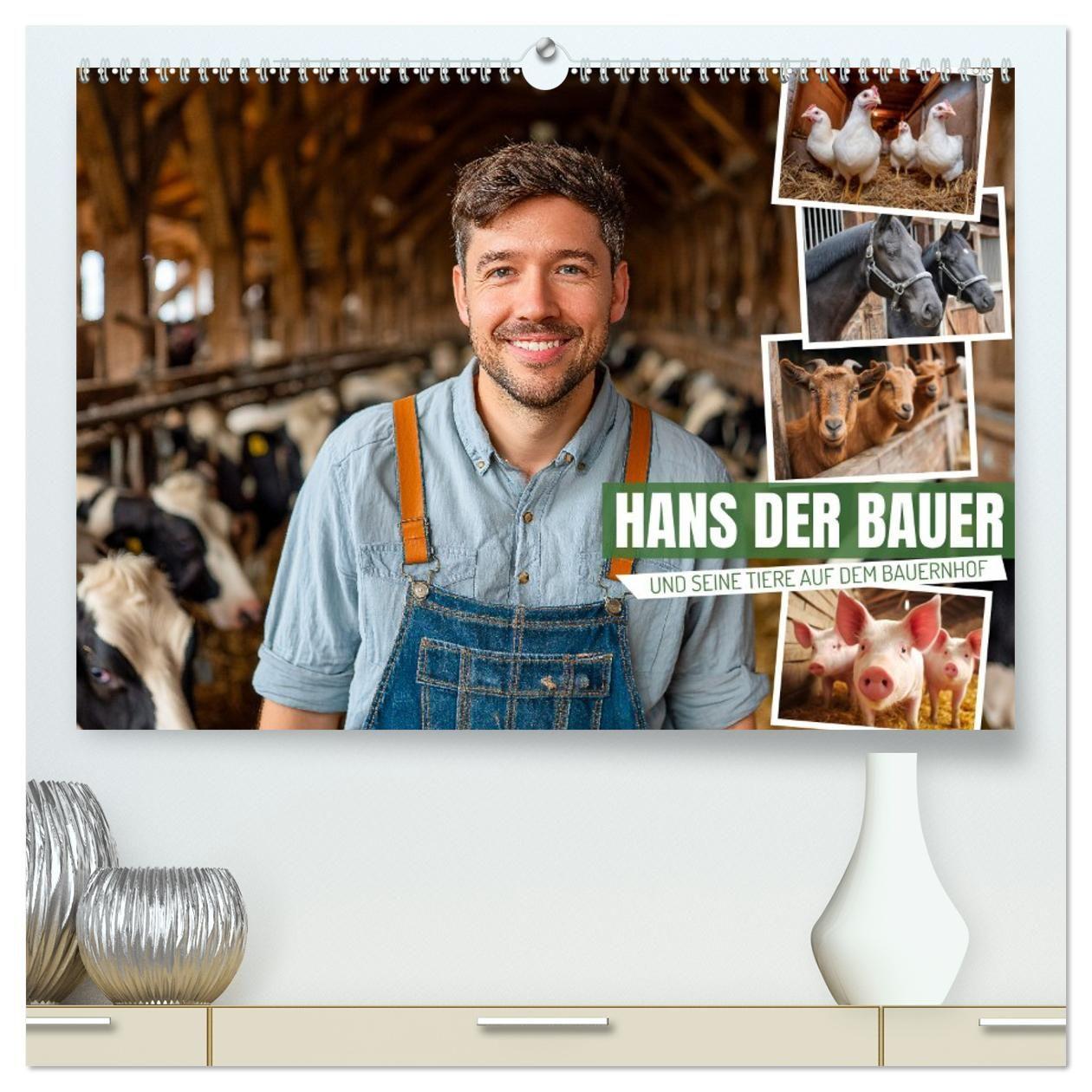 Kalendář/Diář Hans der Bauer und seine Tiere auf dem Bauernhof (hochwertiger Premium Wandkalender 2026 DIN A2 quer), Kunstdruck in Hochglanz Calvendo