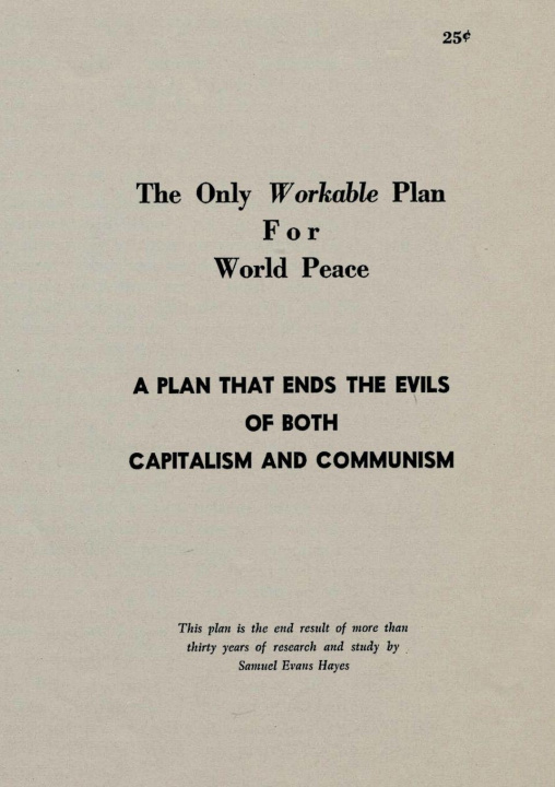 Kniha The Only Workable Plan for World Peace Samuel Evans Hayes