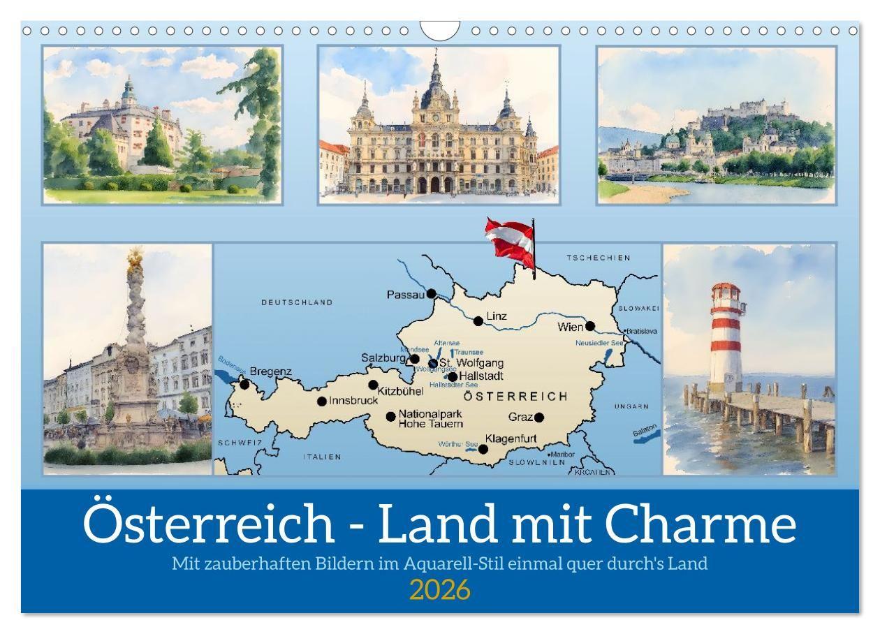 Kalendář/Diář Österreich - Land mit Charme (Wandkalender 2026 DIN A3 quer), CALVENDO Monatskalender Calvendo