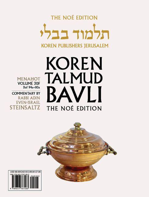 Kniha Koren Talmud Bavli V30f: Menahot, Daf 94a Through Daf 110a, Noé Color Pb, H/E 