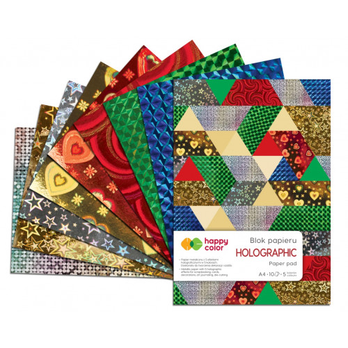 Kniha Blok Holographic A4 70g  5 motywów 10 ark. Happy Color 