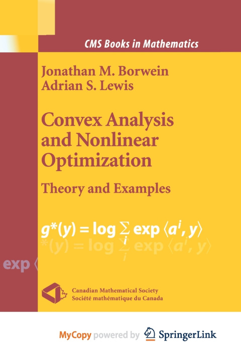Boek Convex Analysis and Nonlinear Optimization Jonathan M. Borwein
