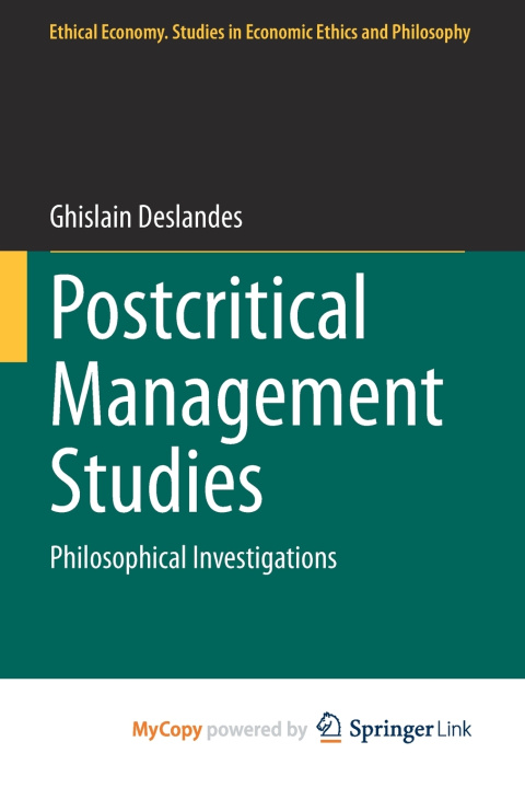 Knjiga Postcritical Management Studies Ghislain Deslandes