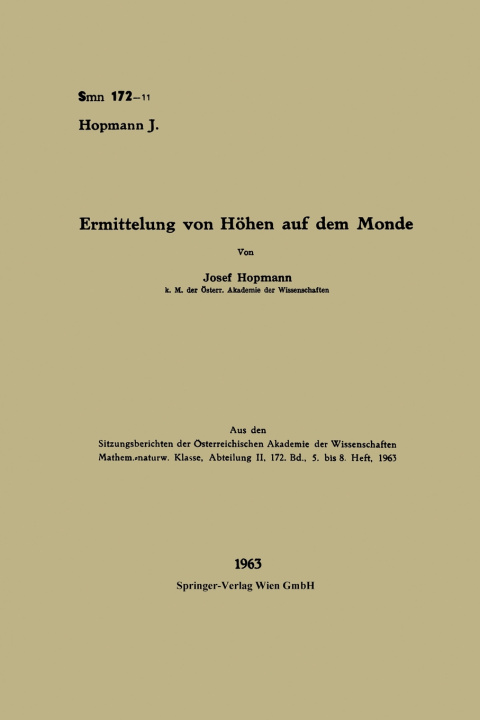 Knjiga Ermittelung von Höhen auf dem Monde Josef Hopmann