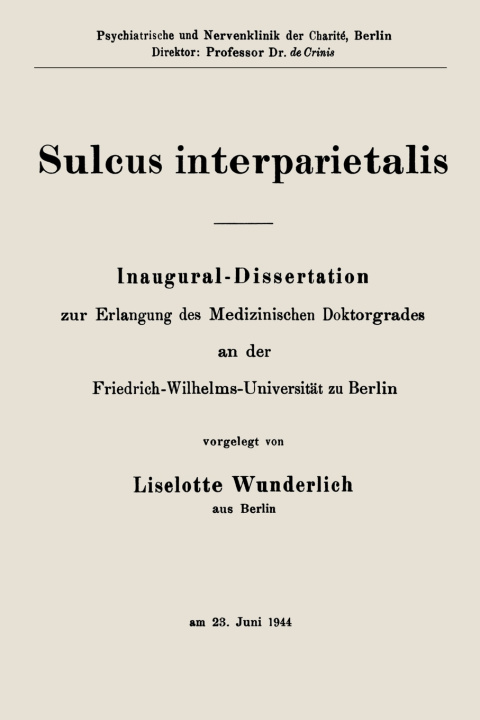 Knjiga Sulcus interparietalis Liselotte Wunderlich