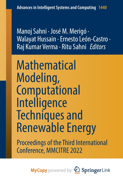 Kniha Mathematical Modeling, Computational Intelligence Techniques and Renewable Energy Manoj Sahni