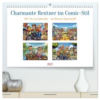 Kalendár/Diár Charmante Rentner im Comic-Stil (hochwertiger Premium Wandkalender 2027 DIN A2 quer), Kunstdruck in Hochglanz Calvendo