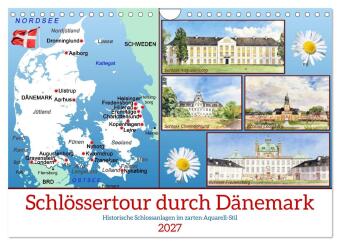 Kalendár/Diár Schlössertour durch Dänemark (Wandkalender 2027 DIN A4 quer), CALVENDO Monatskalender CALVENDO